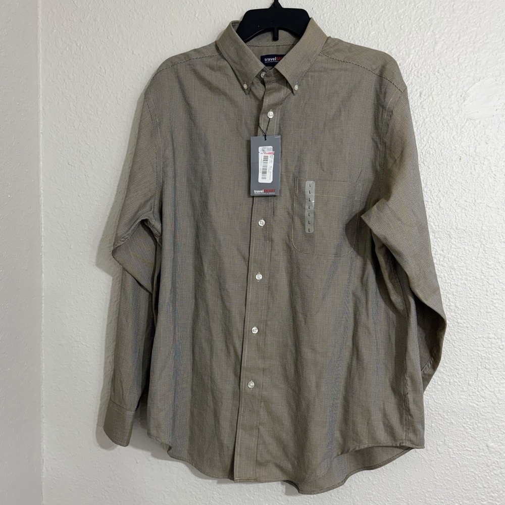 Travel smart L Men's Longsleeve Shirt Work Office Business Full Button NWT